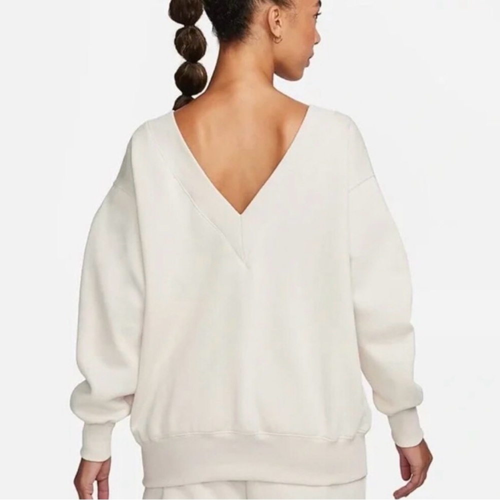 New Nike Phoenix Fleece Oversized V Neck Sweatshirt Womens Small White